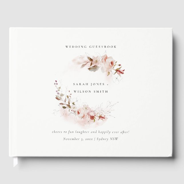 Dusky Fall Marsala Blush Floral Wreath Wedding Guest Book (Front)