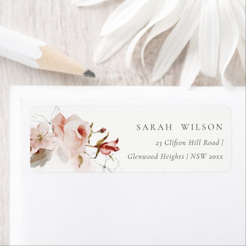Dusky Fall Marsala Blush Floral Wreath Wedding Label