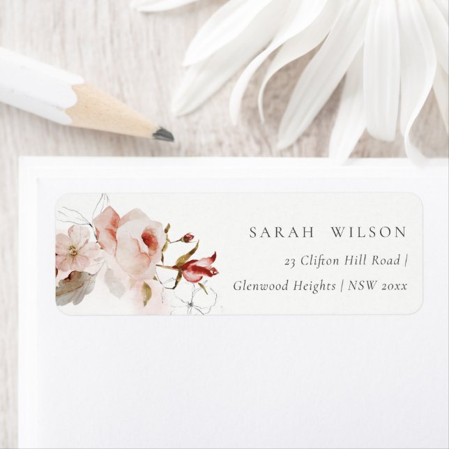 Dusky Fall Marsala Blush Floral Wreath Wedding Label (Insitu)