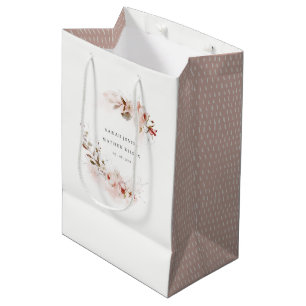 Dusky Fall Marsala Blush Floral Wreath Wedding Medium Gift Bag
