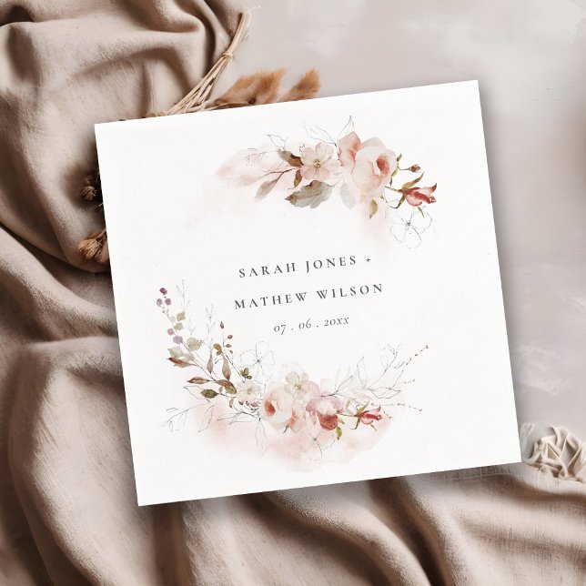 Dusky Fall Marsala Blush Floral Wreath Wedding Napkins (Creator Uploaded)