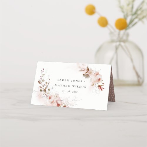 Dusky Fall Marsala Blush Floral Wreath Wedding Place Card