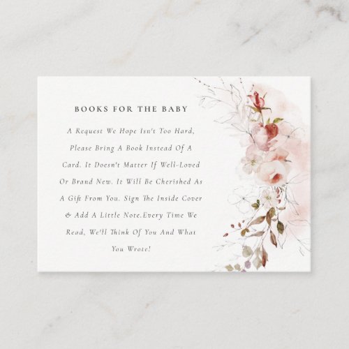 Dusky Fall Marsala Floral Books For Baby Shower Enclosure Card