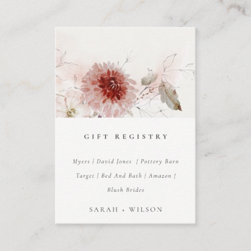Dusky Fall Marsala Floral Wedding Gift Registry Enclosure Card