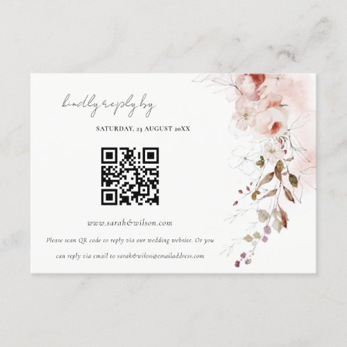 Dusky Fall Marsala Floral Wedding QR Code RSVP Enclosure Card
