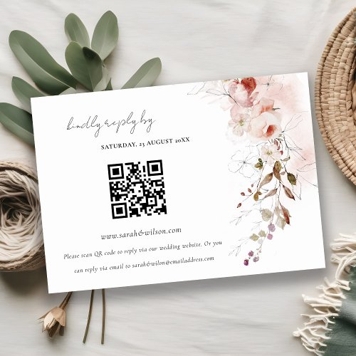 Dusky Fall Marsala Floral Wedding QR Code RSVP Enclosure Card