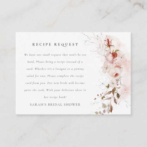 Dusky Fall Marsala Floral Wedding Recipe Request Enclosure Card