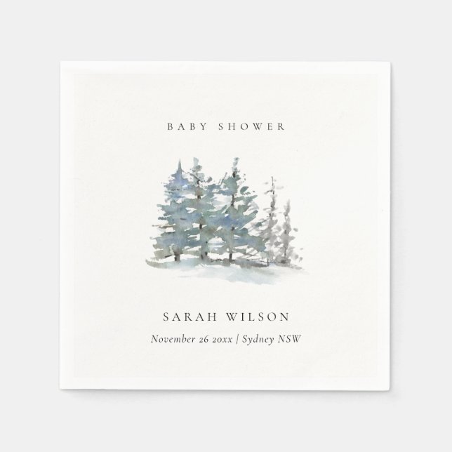 Dusky Green Blue Pine Tree Woods Baby Shower Napkins (Front)