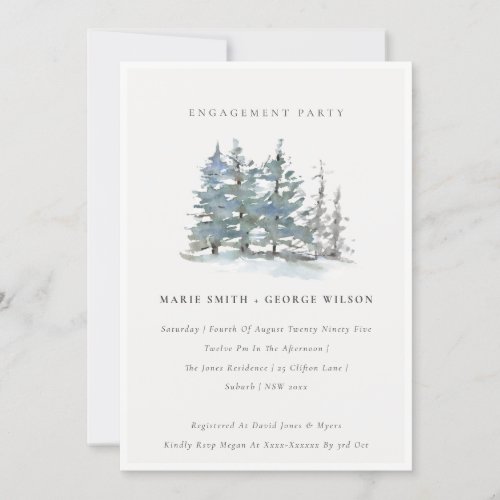 Dusky Green Blue Pine Tree Woods Engagement Invite