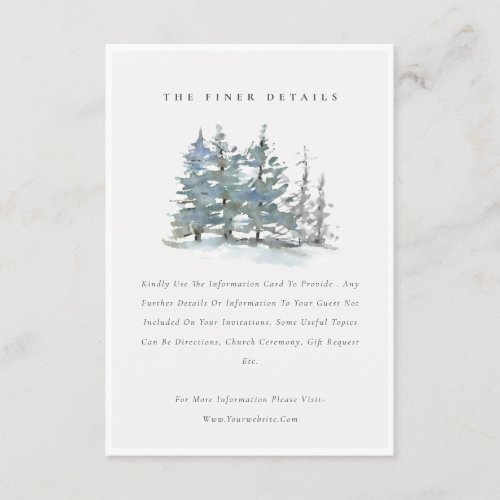 Dusky Green Blue Pine Tree Woods Wedding Detail Enclosure Card