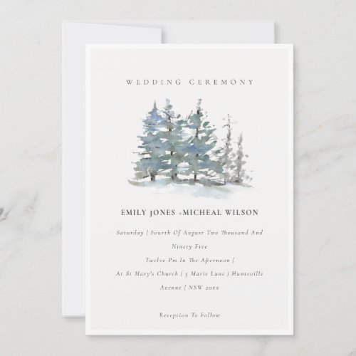 Dusky Green Blue Pine Tree Woods Wedding Invite