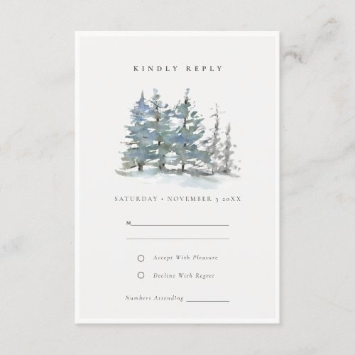 Dusky Green Blue Pine Tree Woods Wedding RSVP Enclosure Card