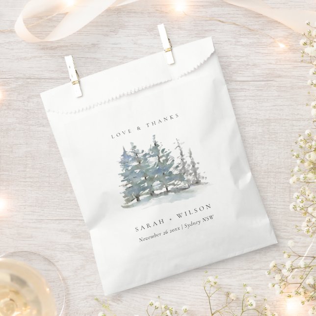 Dusky Green Blue Pine Tree Woods Wedding Thanks Favor Bag (Clipped)