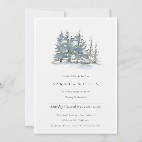 Dusky Green Blue Pine Trees Woods Wedding Invite