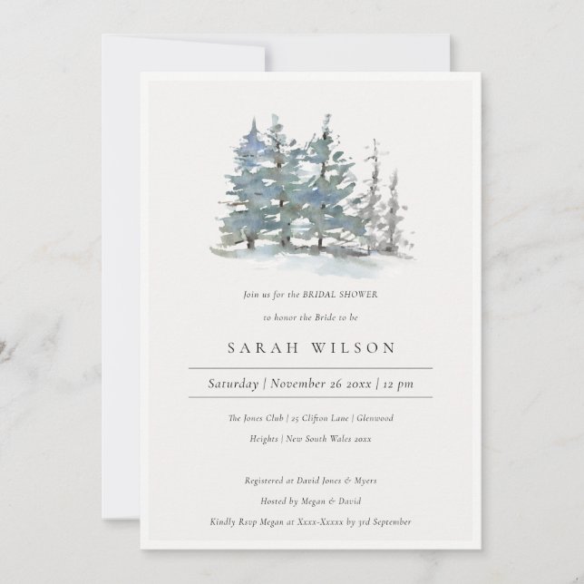 Dusky Green Blue Pine Woods Bridal Shower Invite (Front)