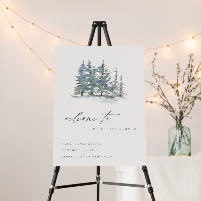 Dusky Green Blue Pine Woods Bridal Shower Welcome Foam Board (In Situ (Stand))