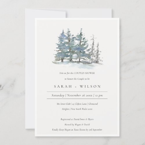 Dusky Green Blue Pine Woods Couples Shower Invite