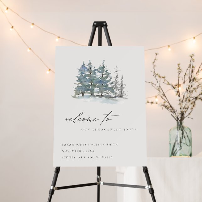 Dusky Green Blue Pine Woods Engagement Welcome Foam Board (In Situ (Stand))