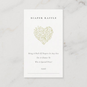 Dusky Green Flora Heart Diaper Raffle Baby Shower Enclosure Card