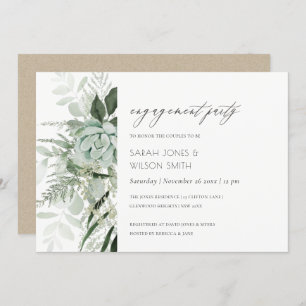 Dusky Green Leafy Fern Succulent Engagement Invite