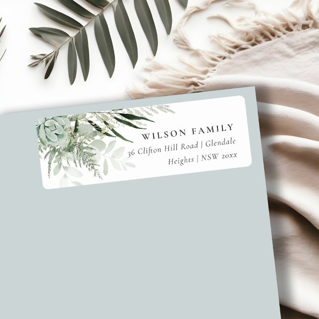 Dusky Green Leafy Fern Succulent Foliage Address Label (Creator Uploaded)