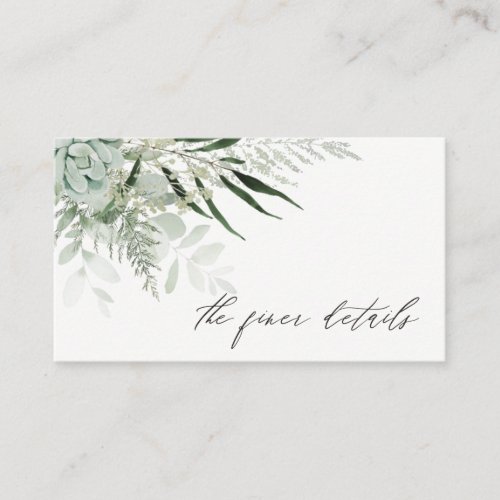 Dusky Green Leafy Fern Succulent Wedding Details Business Card