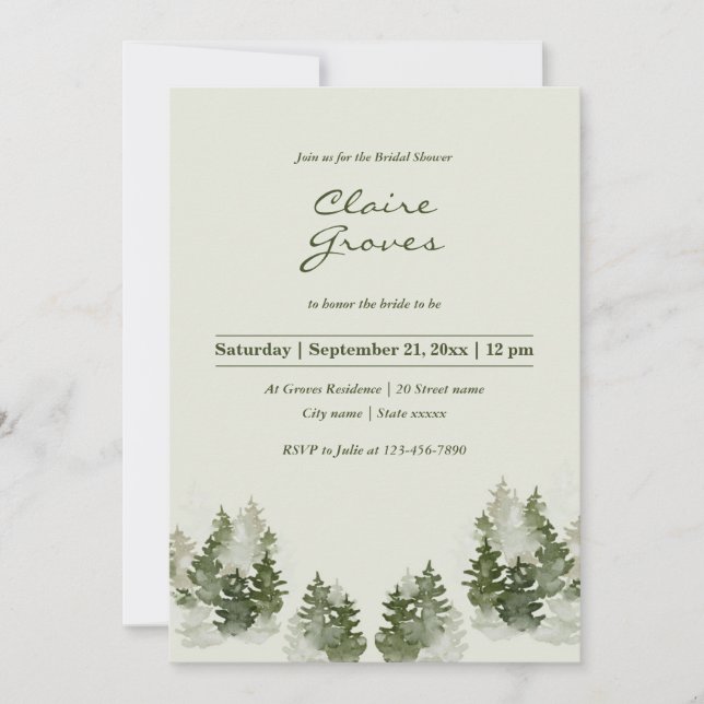 Dusky Green Mountain Pine Bridal Shower Invite (Front)