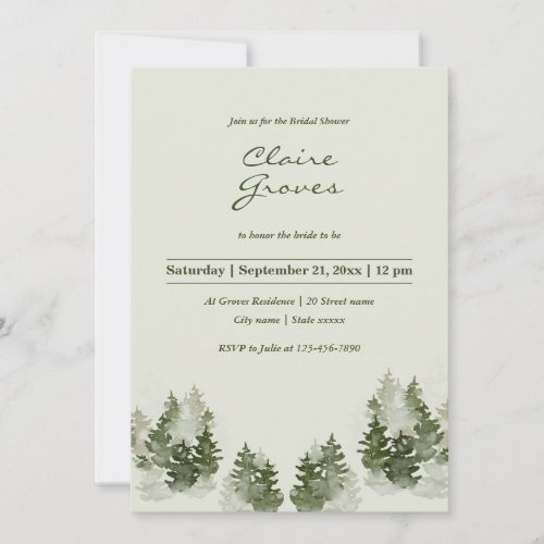 Dusky Green Mountain Pine Bridal Shower Invite