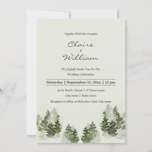 Dusky Green Mountain Pine Wedding Invite