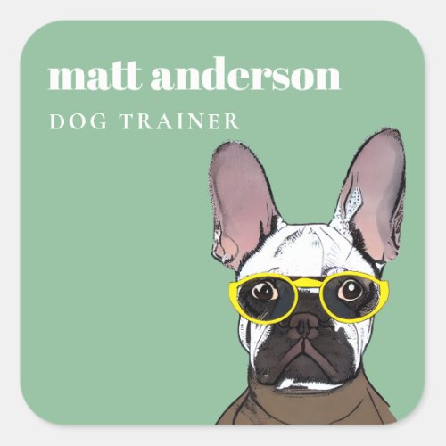 Dusky Green Neon Retro French Bulldog Dog Trainer Square Sticker