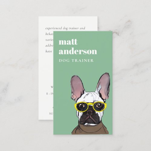 Dusky Green Retro Blue French Bulldog Dog Trainer Business Card