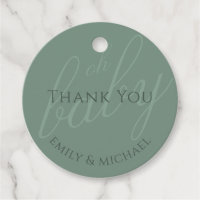 Dusky Green Thank You Baby Shower Reveal Favor Tags