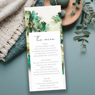Dusky Green Tropical Palm Tree Wedding Menu Invitation