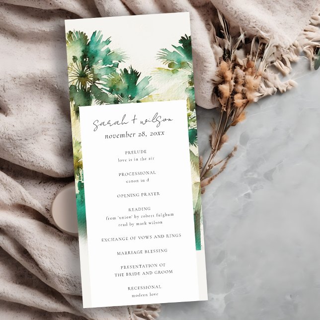 Dusky Green Tropical Palm Tree Wedding Program (Creator Uploaded)