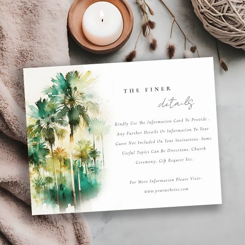 Dusky Green Tropical Palm Trees Wedding Details Enclosure Card
