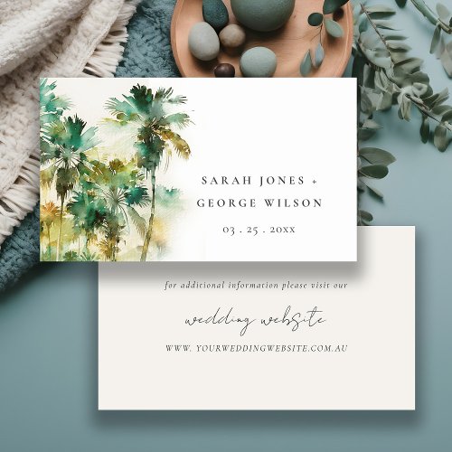 Dusky Green Tropical Palm Trees Wedding Website Enclosure Card