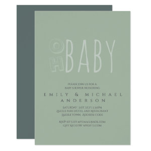 Dusky Green Typography Modern Baby Shower Invitation