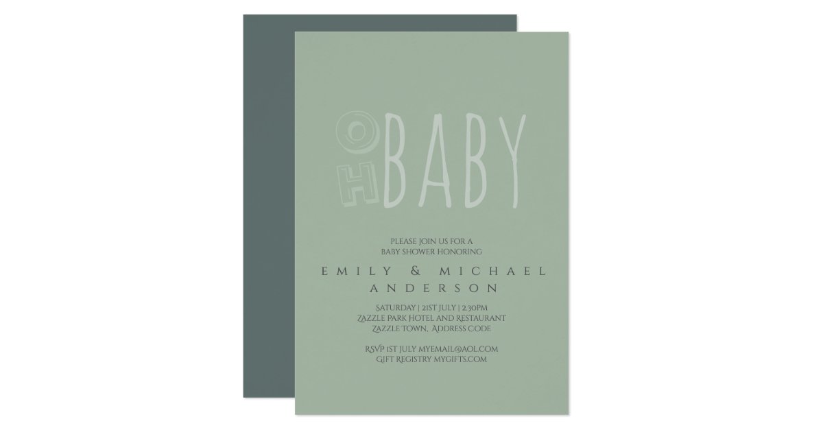 Dusky Green Typography Modern Baby Shower Invitation Zazzle Modern Baby Shower Invitation