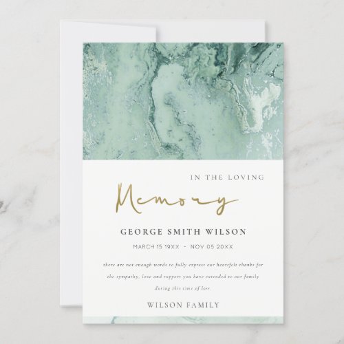 DUSKY GREY GREEN GOLD AGATE SYMPATHY MEMORIAL THANK YOU CARD