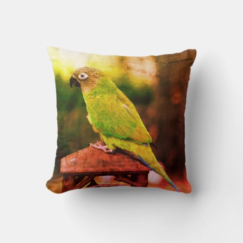 Dusky Headed Conure Parrot Abstract  Throw Pillow
