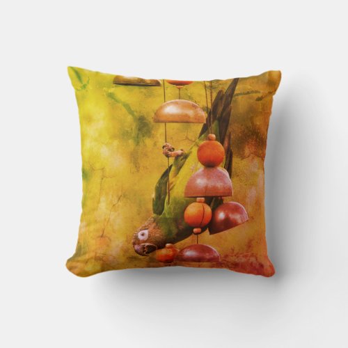 Dusky Headed Conure Parrot Upside Down Abstract Throw Pillow