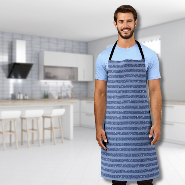 Dusky Indigo Glitter Style Horizontal Stripes Apron (Creator Uploaded)