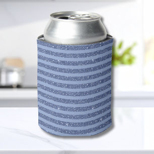 Dusky Indigo Glitter Style Horizontal Stripes Can Cooler