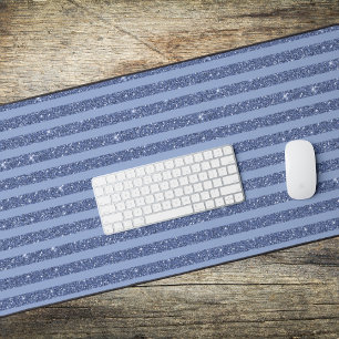Dusky Indigo Glitter Style Horizontal Stripes Desk Mat