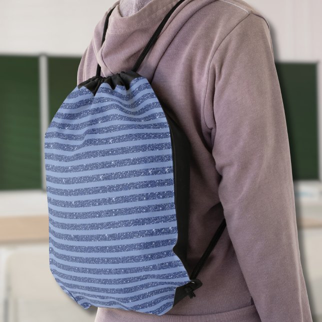 Dusky Indigo Glitter Style Horizontal Stripes Drawstring Bag (Creator Uploaded)