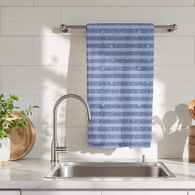 Dusky Indigo Glitter Style Horizontal Stripes Kitchen Towel (Creator Uploaded)