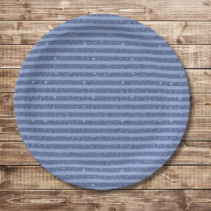 Dusky Indigo Glitter Style Horizontal Stripes Paper Plates