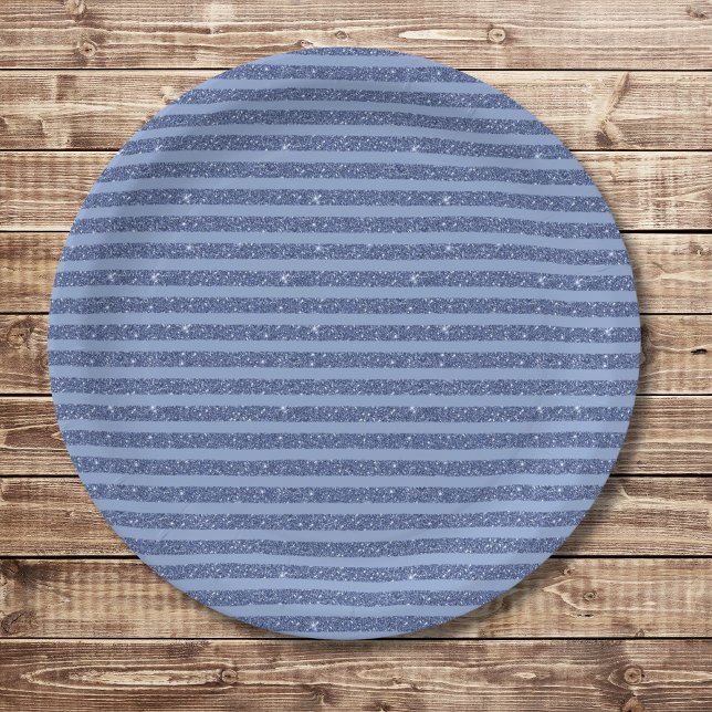 Dusky Indigo Glitter Style Horizontal Stripes Paper Plates (Creator Uploaded)