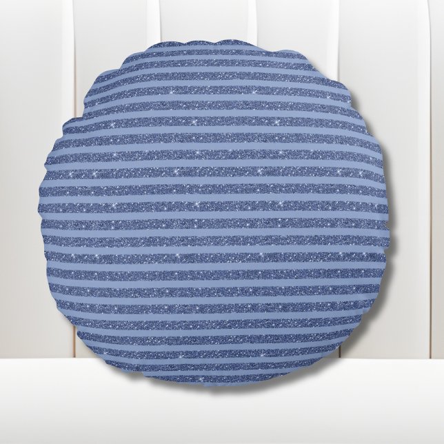 Dusky Indigo Glitter Style Horizontal Stripes Round Pillow (Creator Uploaded)