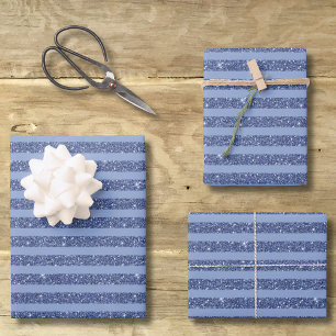 Dusky Indigo Glitter Style Horizontal Stripes Wrapping Paper Sheets